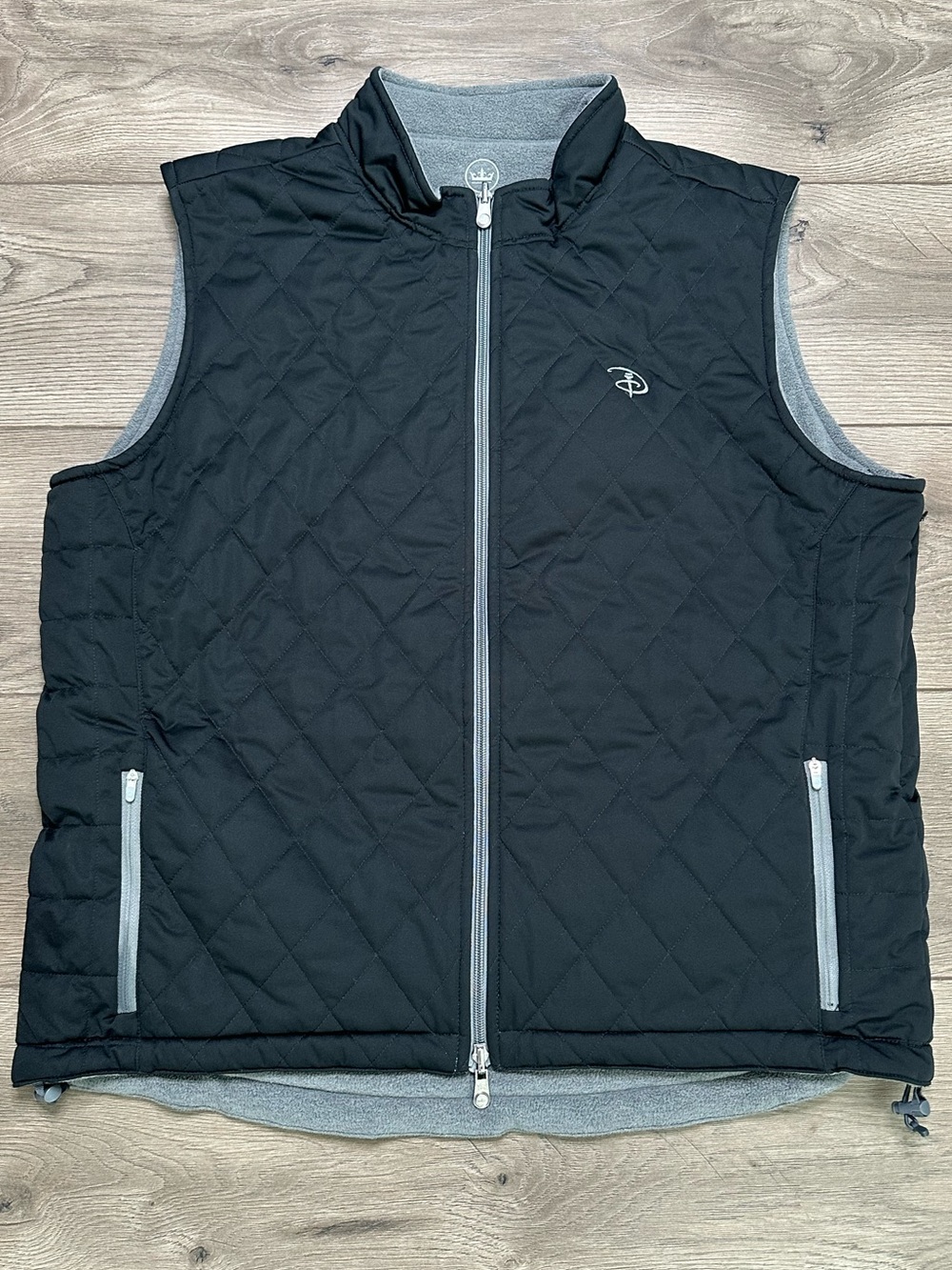 Peter Millar Reversible Quilted Fleece Disney Logo Golf Vest Black Gray Size XL